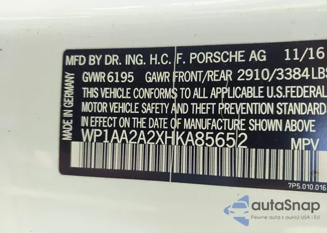 2017 Porsche Cayenne Platinum Edition from USA, damaged, VIN WP1AA2A2XHKA85652